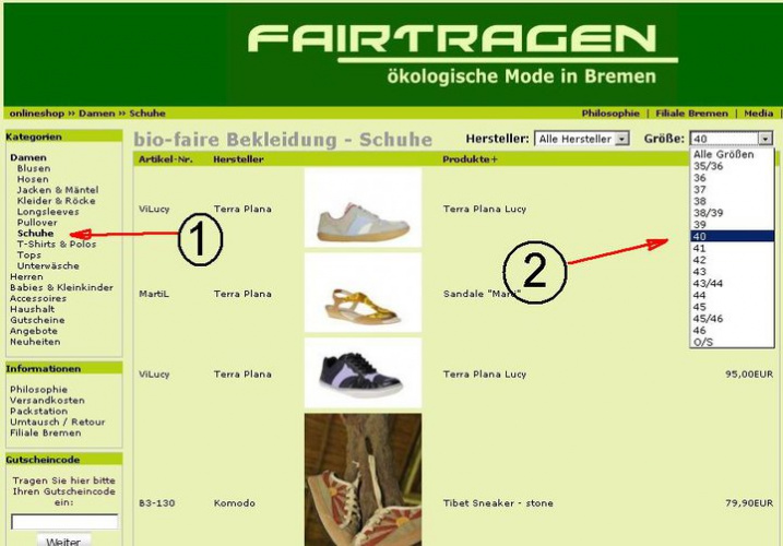 Shoppen nach Größen Shoppen nach Größen