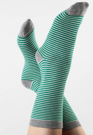 Socken - grün/natur/grau gestreift
