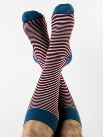 Men's Socks - bordeaux/natural/blue striped