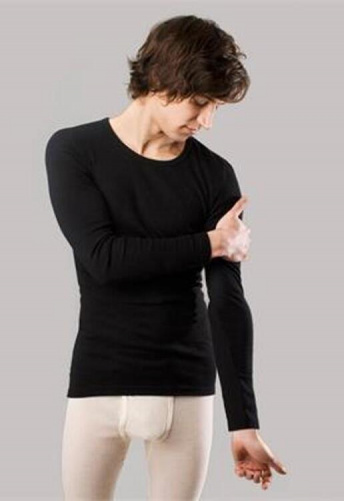 Langarm-Hemd, Wolle/Seide - schwarz