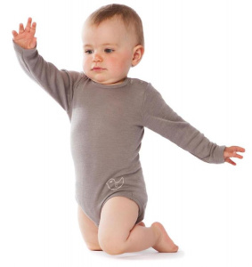 Baby Body, langarm, Wolle/Seide - taupe