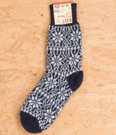 Wollsocke mit Norweger-Sternenmuster - marine/natur