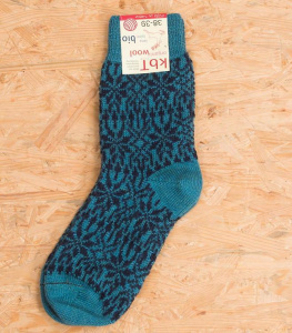 Woolen Sock with Jaquard Pattern - turquoise/navy