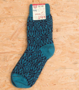 Wollsocke mit Norweger-Sternenmuster - türkis/marine
