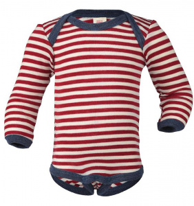 Woolen Baby-Body, Long Sleeved - red/natural