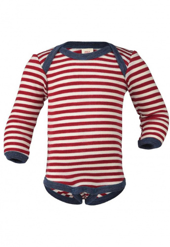 Baby-Body, langarm, Wolle - rot melange/natur