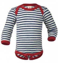 Woolen Baby-Body, Long Sleeved - blue/natural