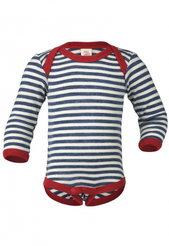 Baby-Body, langarm, Wolle - blau melange/natur