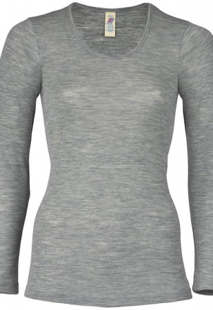 Damen-Unterhemd, lange Arme, aus Wolle/Seide - hellgrau meliert Damen-Unterhemd, lange Arme, aus Wolle/Seide - hellgrau meliert