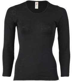 Damen-Unterhemd, lange Arme, aus Wolle/Seide - schwarz