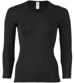 Shirt, long sleeves, from wool/silk - black