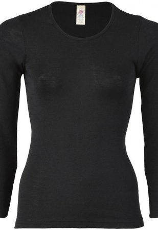 Damen-Unterhemd, lange Arme, aus Wolle/Seide - schwarz Damen-Unterhemd, lange Arme, aus Wolle/Seide - schwarz
