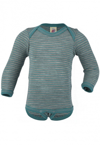 Body, lange Arme, Wolle/Seide - hellgrau/eisvogel