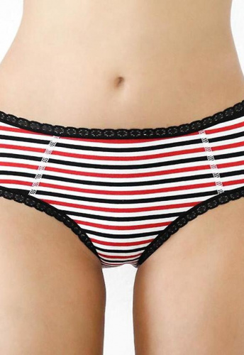 Damen Hipster mit Spitze - weiß/rot/schwarz gestreift