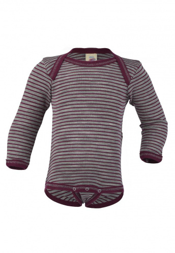 Body, lange Arme, Wolle/Seide - hellgrau/orchidee