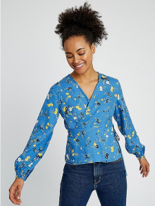 Jamie Floral Wrap Top - blue