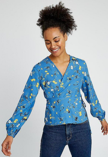 Jamie Floral Wrap Top - blue