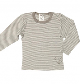 Longsleeve Shirt, wool/silk - natural/taupe striped