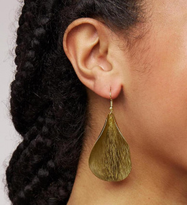 Curled Leaf Earrings - brass