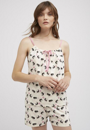 Cat Print Pyjama Camisole - natur