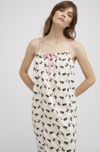 Cat Print Pyjama Long Camisole - cream