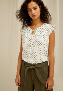 June Olive Print Top - cream