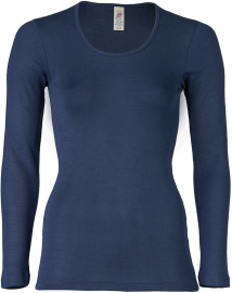 Shirt, long sleeves, from wool/silk - navy