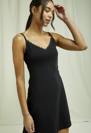 Jersey-Kleid mit Spitze - schwarz