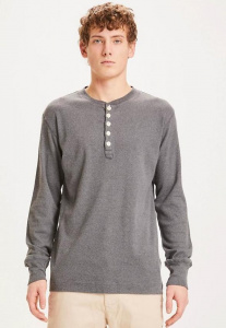 Rib Knit Henley - dark grey melee