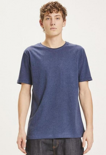 Basic Regular Fit O-Neck T-Shirt - blau meliert
