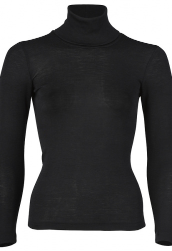 Damen-Rolli langarm, Wolle/Seide - schwarz Damen-Rolli langarm, Wolle/Seide - schwarz