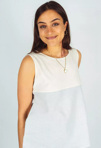 Top "Tamina" (Leinen) - beige/grau