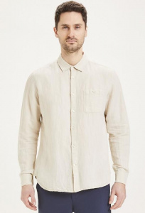 Long Sleeved Cotton Linen Shirt  - light feather gray