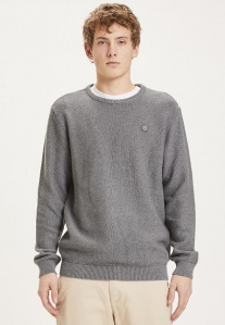 Pique Badge Knit O-Neck - dark grey