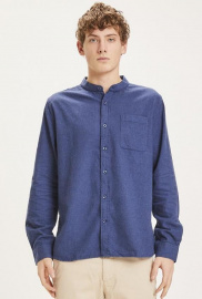 Flannel Stand Collar Shirt - blau