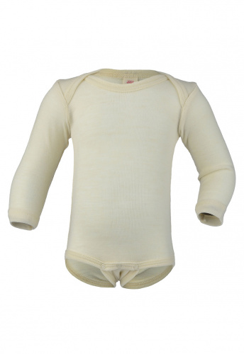 Baby-Body, Langarm, Wolle - natur