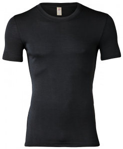 Mens Short Sleeve Shirt, wool/silk - black