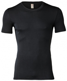 Mens Short Sleeve Shirt, wool/silk - black Mens Short Sleeve Shirt, wool/silk - black