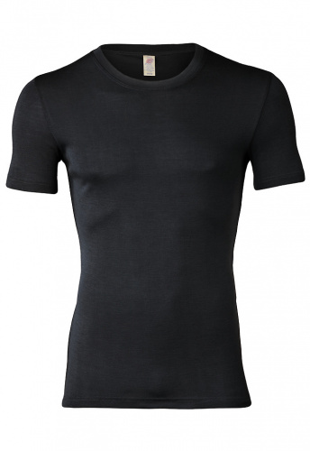 Herren Unterhemd kz. Arm, Wolle/Seide - schwarz