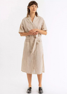 Rotholz "Bowling Shirt Dress" - oatmeal stripe