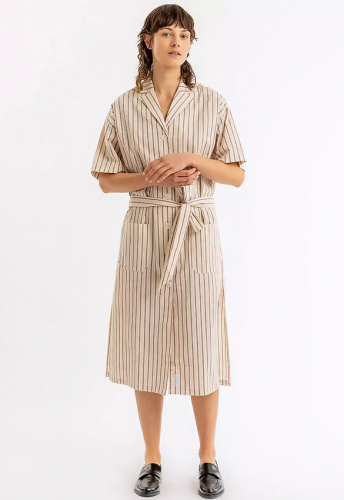 Rotholz "Bowling Shirt Dress" - oatmeal stripe