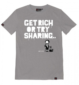 T-Shirt "Get Rich Or Try Sharing" (Hanf) - grau
