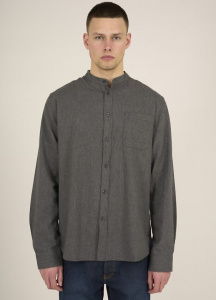 Flannel Stand Collar Shirt - dark grey melange