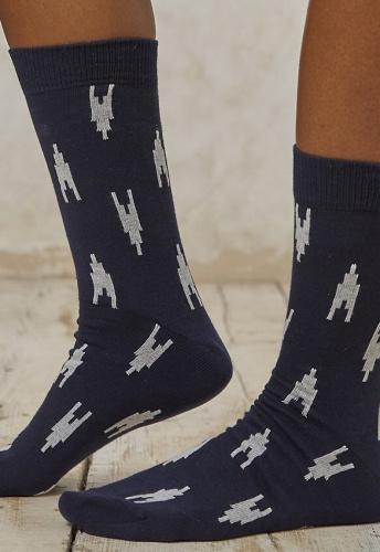 Ikat Pattern Socks - navy