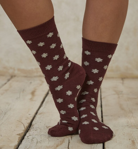 Flower Pattern Socks - burgundy