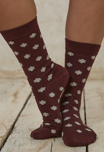 Flower Pattern Socks - bordeaux