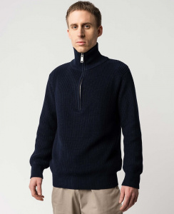 Rib Knit Troyer "Udai" - navy