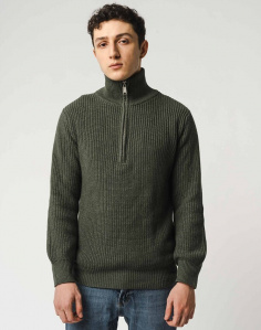 Rib Knit Troyer "Udai" - green melange