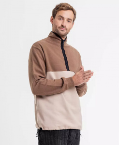 Rotholz "Divided Half Zip Sweatshirt" - oatmeal/chestnut