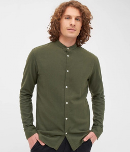 Givn Flanell-Stehkragen-Hemd "Wes" - moss green